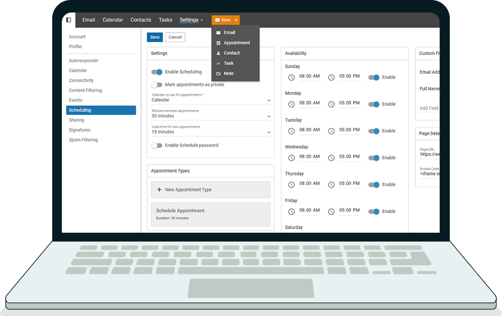 Professional email interface